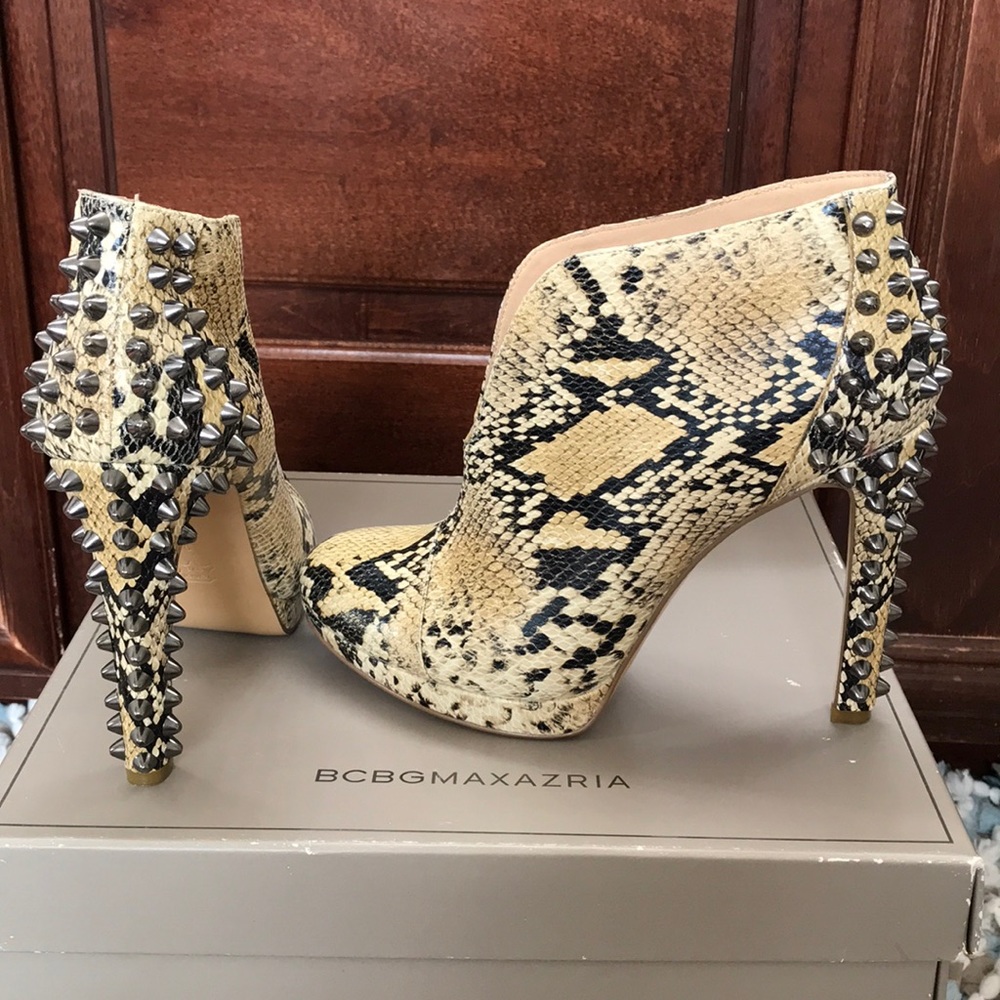 BCBG MAXAZRIA studded python booties
